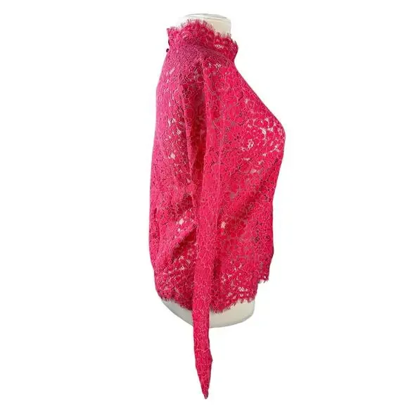 J. Crew Scalloped Lace Mock Neck Long Sleeve Sheer Top BN027 Pink Women's Size 6 - Picture 8 of 16